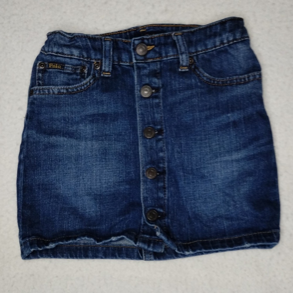 Polo Ralph Lauren Denim Skirt Button Front Dark Wash Girls Size 6‎